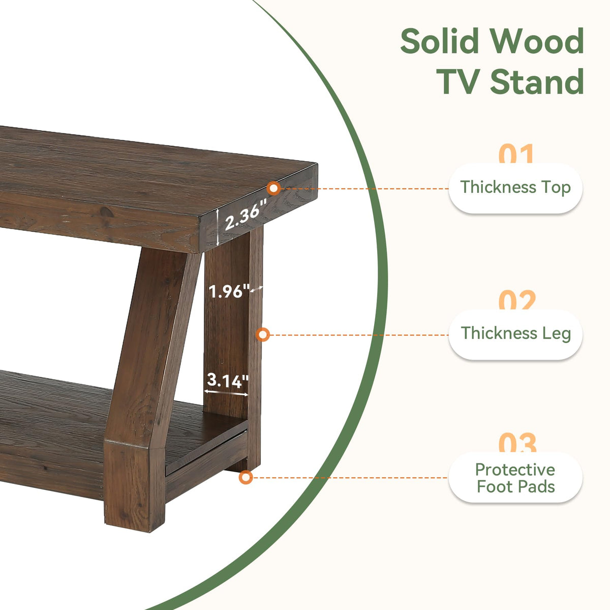 Solid Wood TV Stand, 2-Tier Media Console with Open Storage, Walnut Brown N30842
