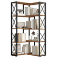 5-Tier Rustic Brown and Black Corner Bookshelf E773597
