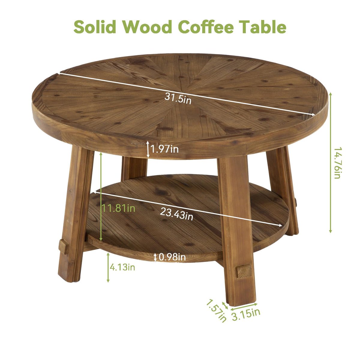 Solid Wood 2-Tier Round Coffee Table with Storage D24261