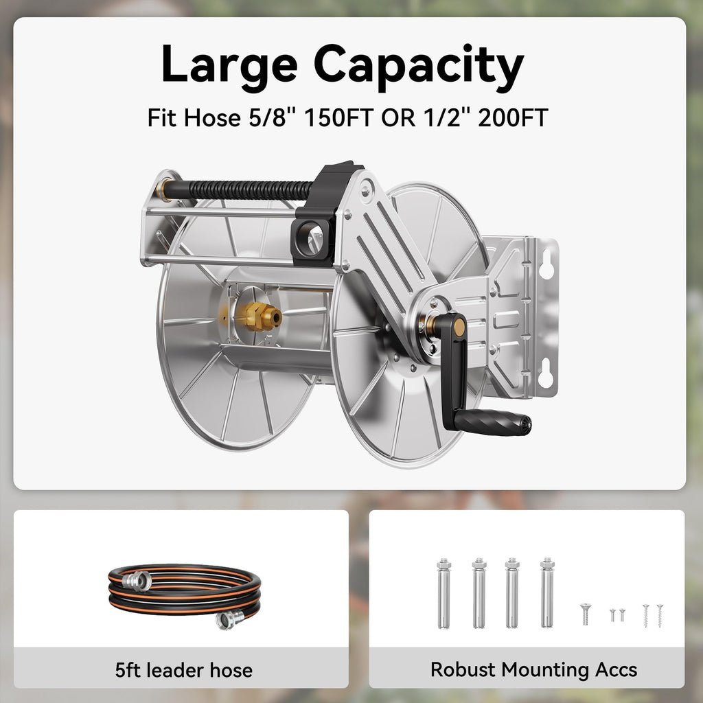 Wall Mounted Stainless Steel Garden Hose Reel B88916