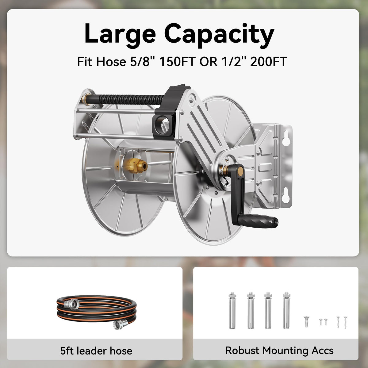 Wall Mounted Stainless Steel Garden Hose Reel B88916