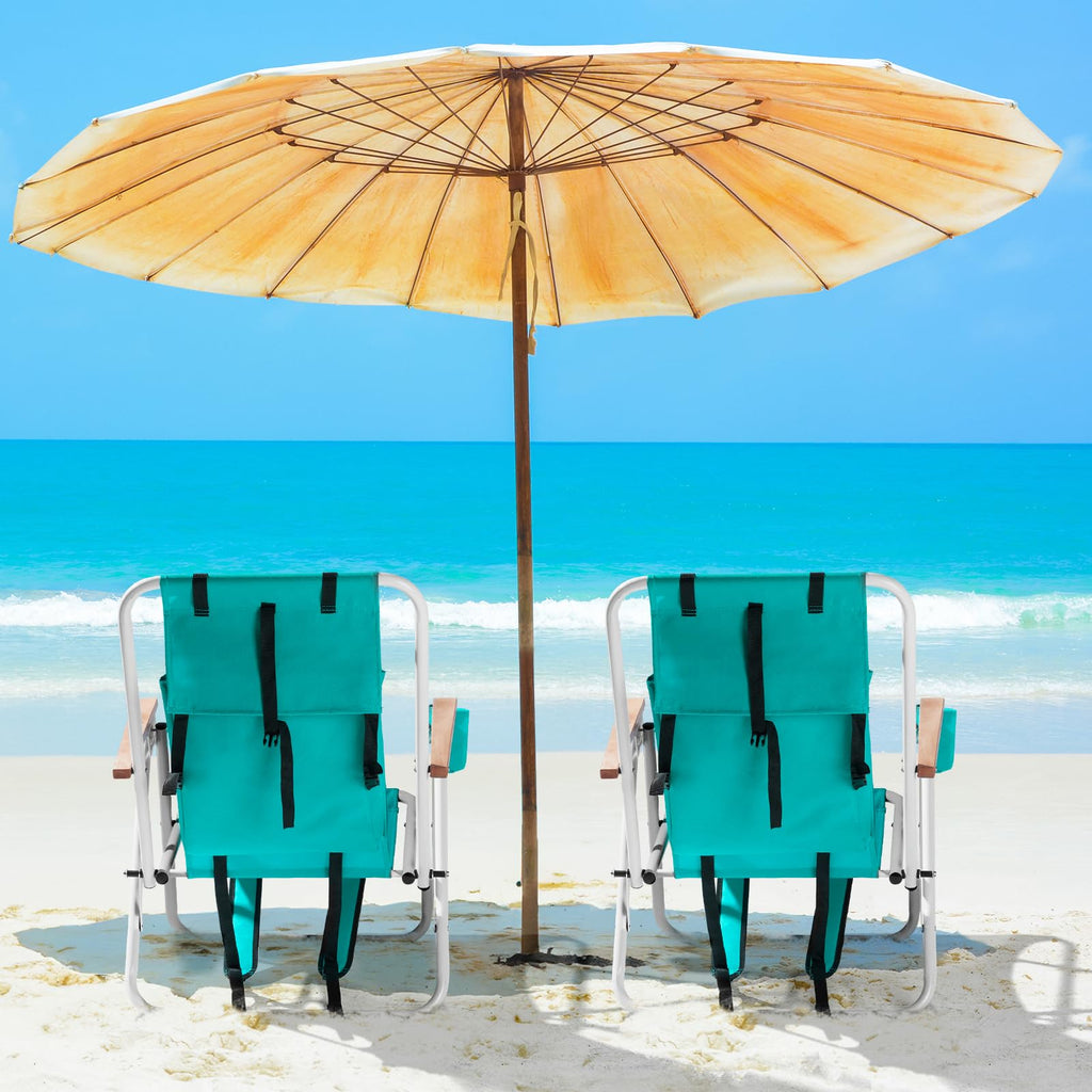 2 Pack Green Portable Folding Beach Chair with Cup Holder N552653