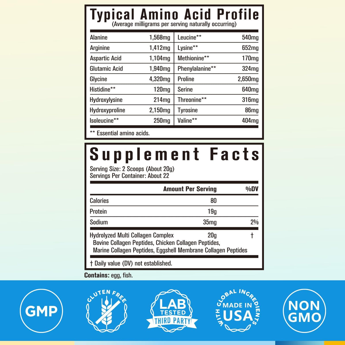 Multi Collagen Peptides Powder, 20g Per Serving, Hydrolyzed Type I II III V X, Unflavored I17708