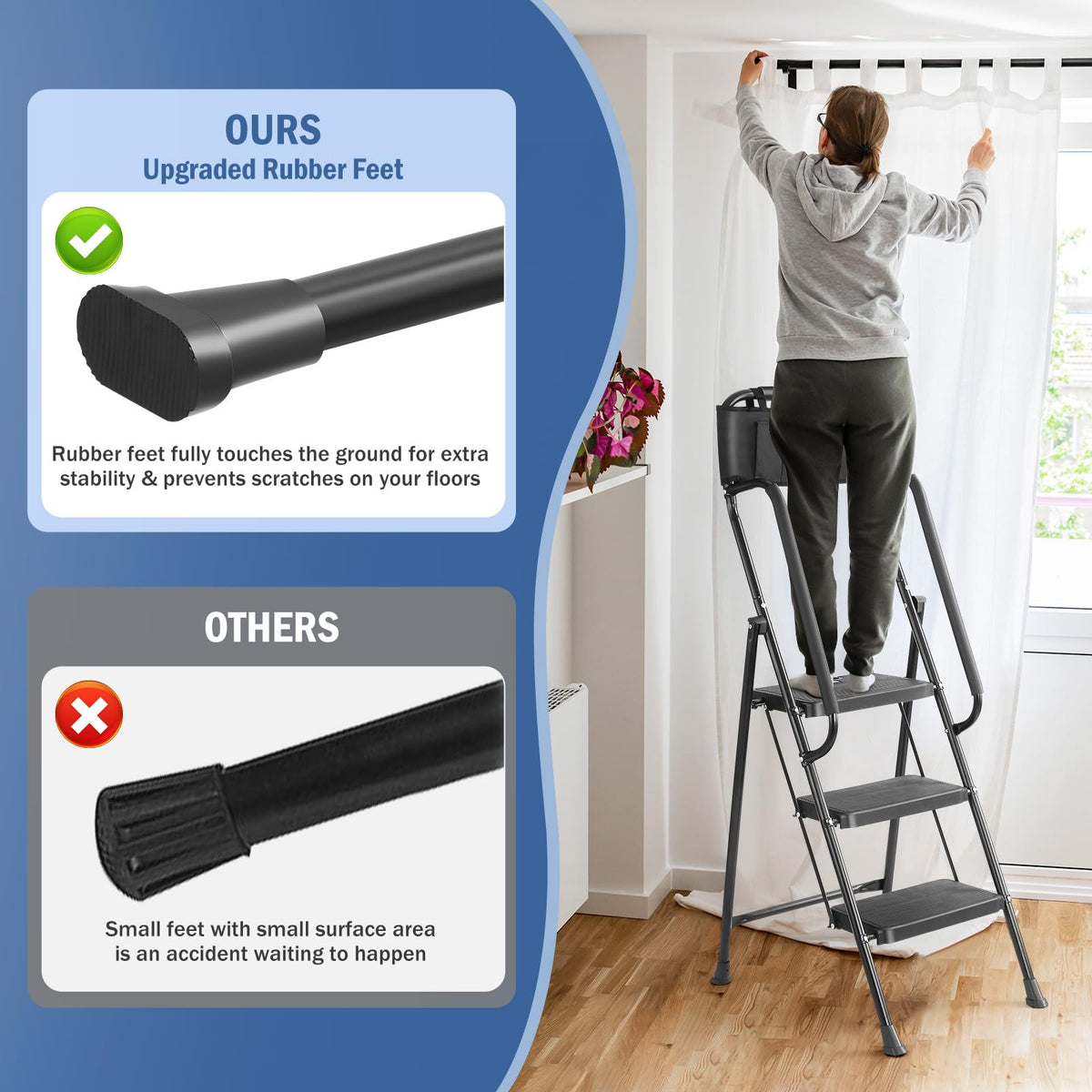 3-Step Ladder with Anti-Slip Platform, 330 lbs Capacity, Steel Frame J90052