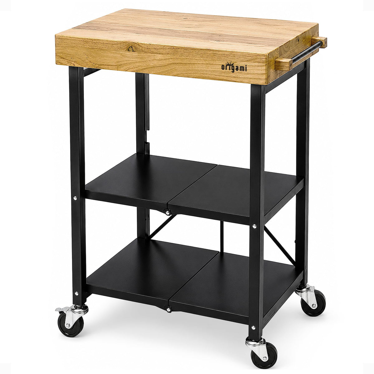 Black 3-Tier Folding Kitchen Cart with Wheels M25406