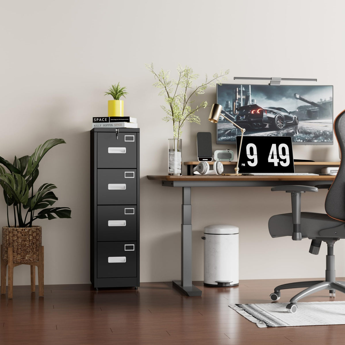 Black 4-Drawer Metal File Cabinet with Lock Y6593