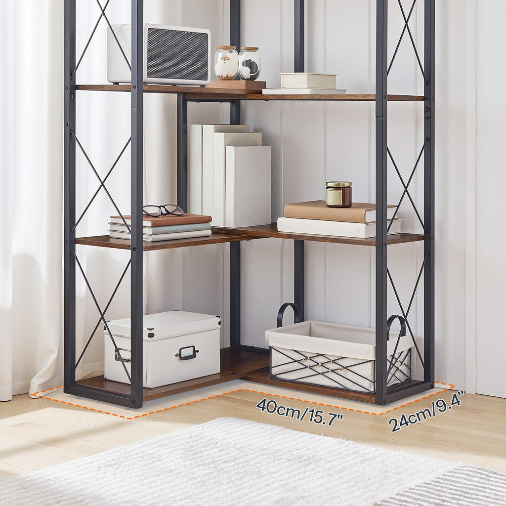 5-Tier Rustic Brown and Black Corner Bookshelf E773597