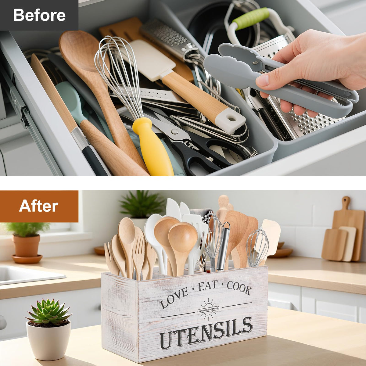 2 PC Wooden Utensil Holder Y629