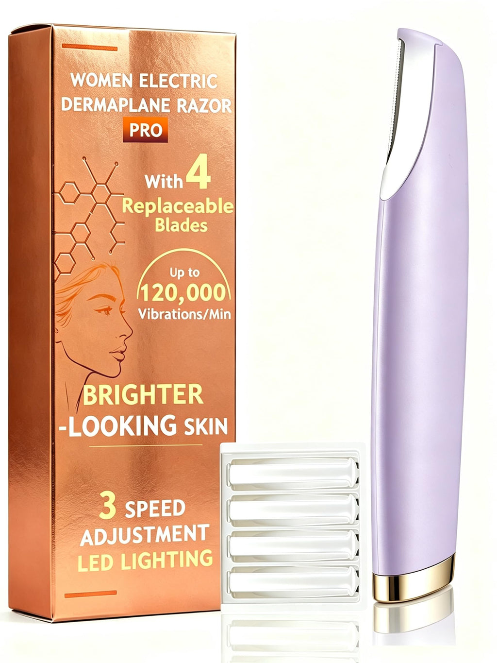 Sonic Facial Hair Remover with LED Light, 4 Replacement Blades W95176