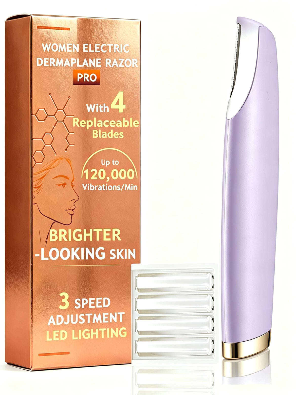Sonic Facial Hair Remover with LED Light, 4 Replacement Blades W95176