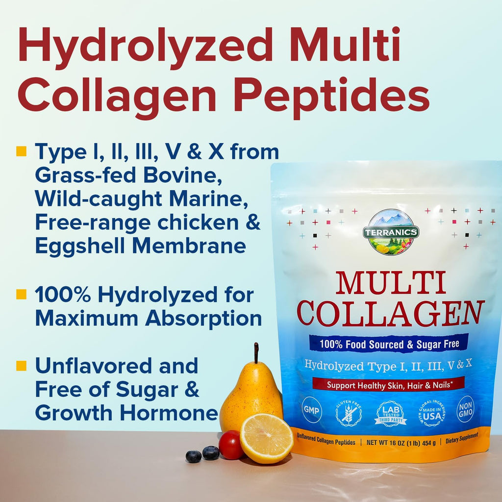 Multi Collagen Peptides Powder, 20g Per Serving, Hydrolyzed Type I II III V X, Unflavored I17708