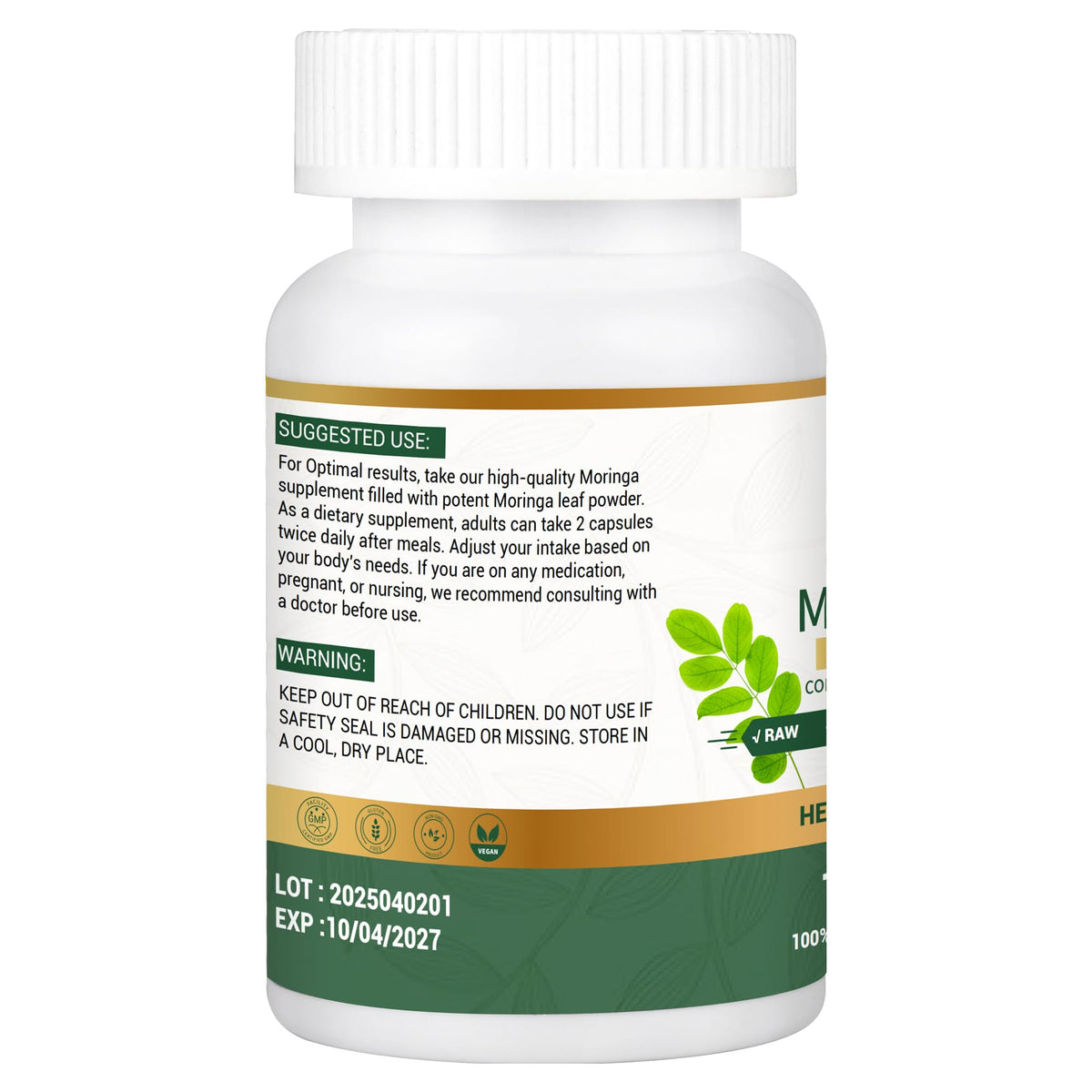 Organic Moringa Capsules 800mg 120 Count M420