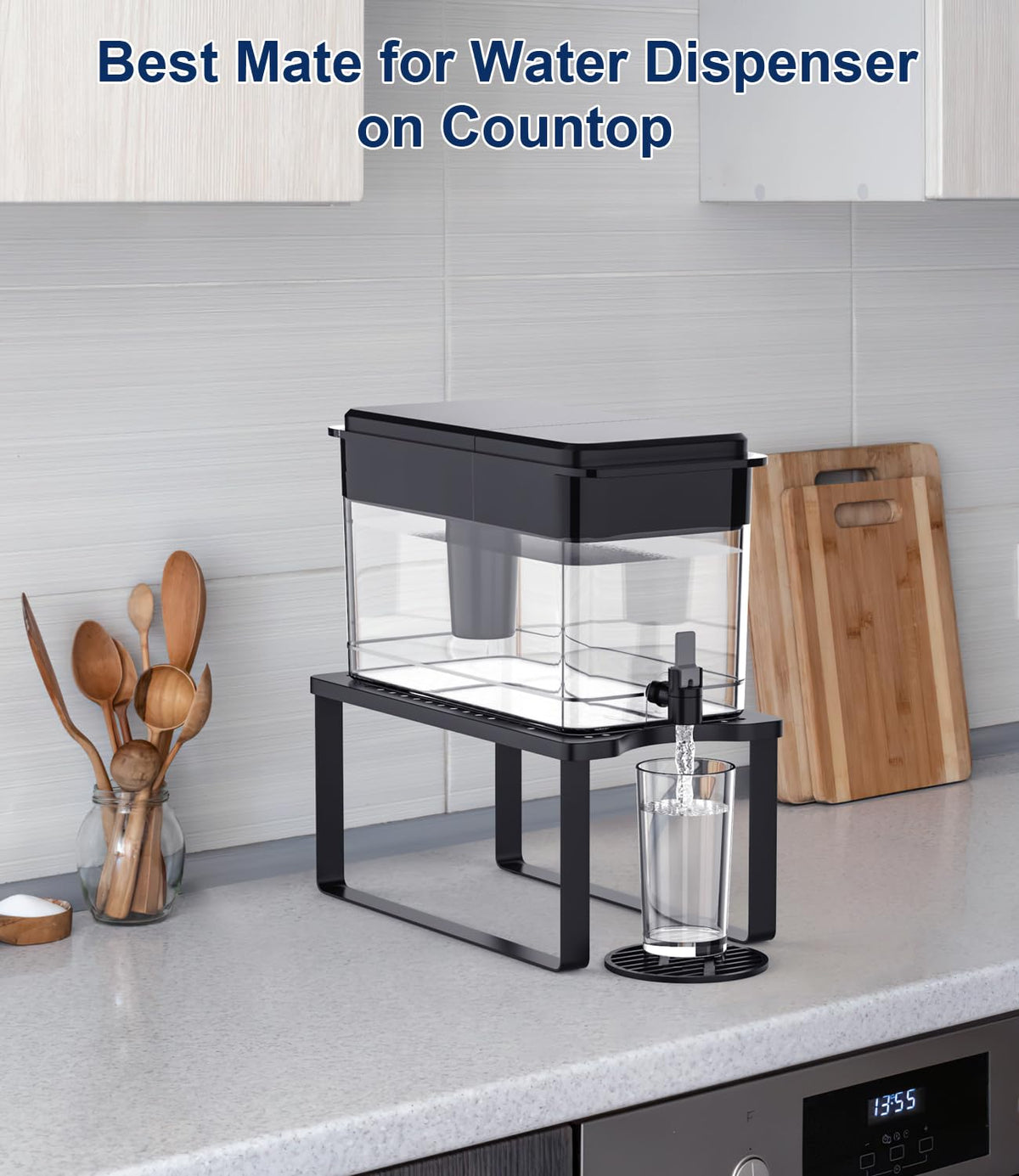 Water Filter Dispenser Stand with Drip Tray Black K1280