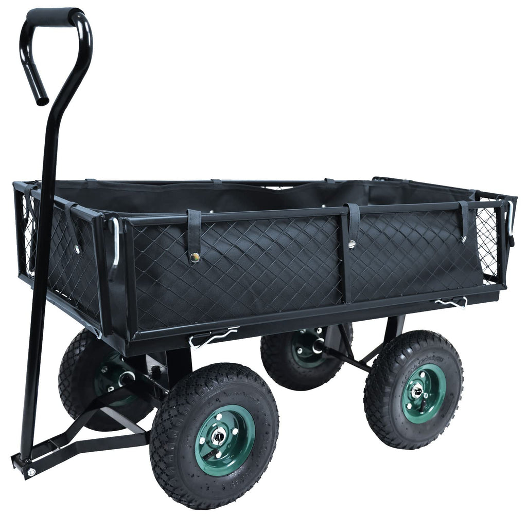 Heavy Duty Garden Cart, 400 Lb Capacity, Mesh Steel Folding Utility Wagon, Black O741