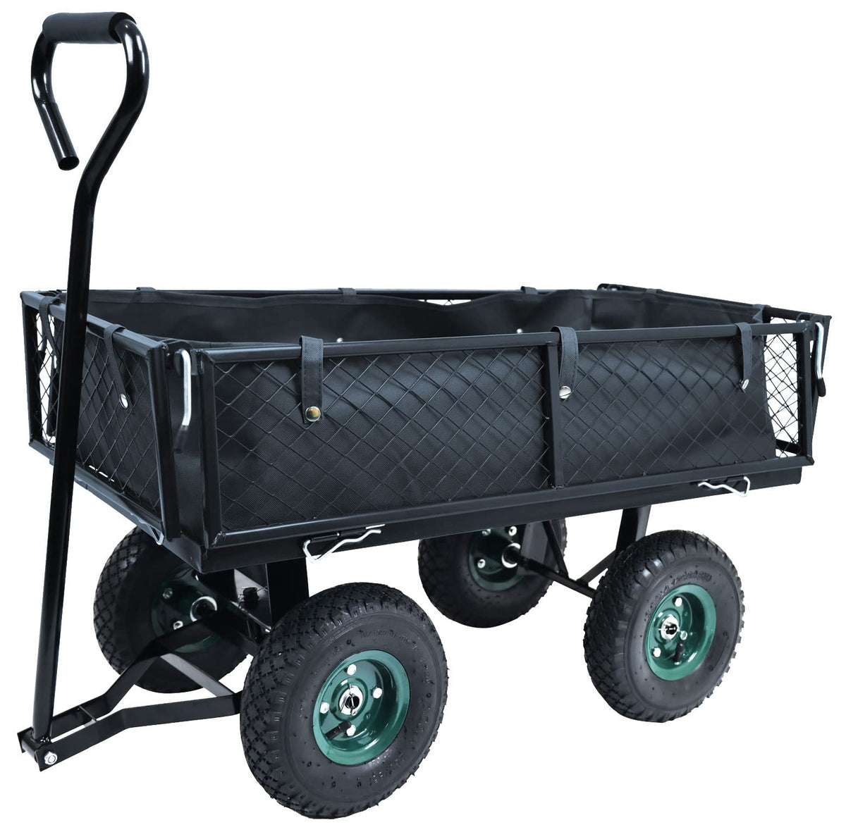 Heavy Duty Garden Cart, 400 Lb Capacity, Mesh Steel Folding Utility Wagon, Black O741