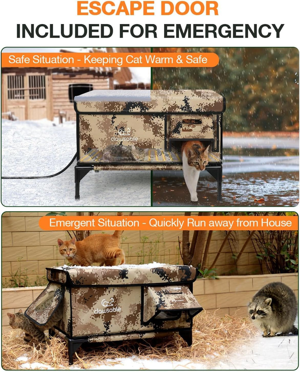 Heated Insulated Outdoor Cat Shelter with Escape Door F4189