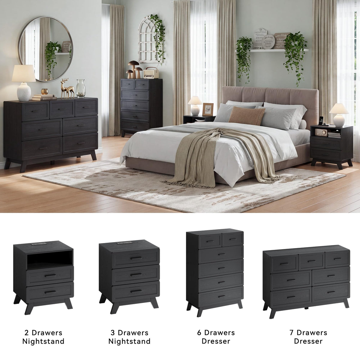 Black 6 Drawer Dresser Q41256