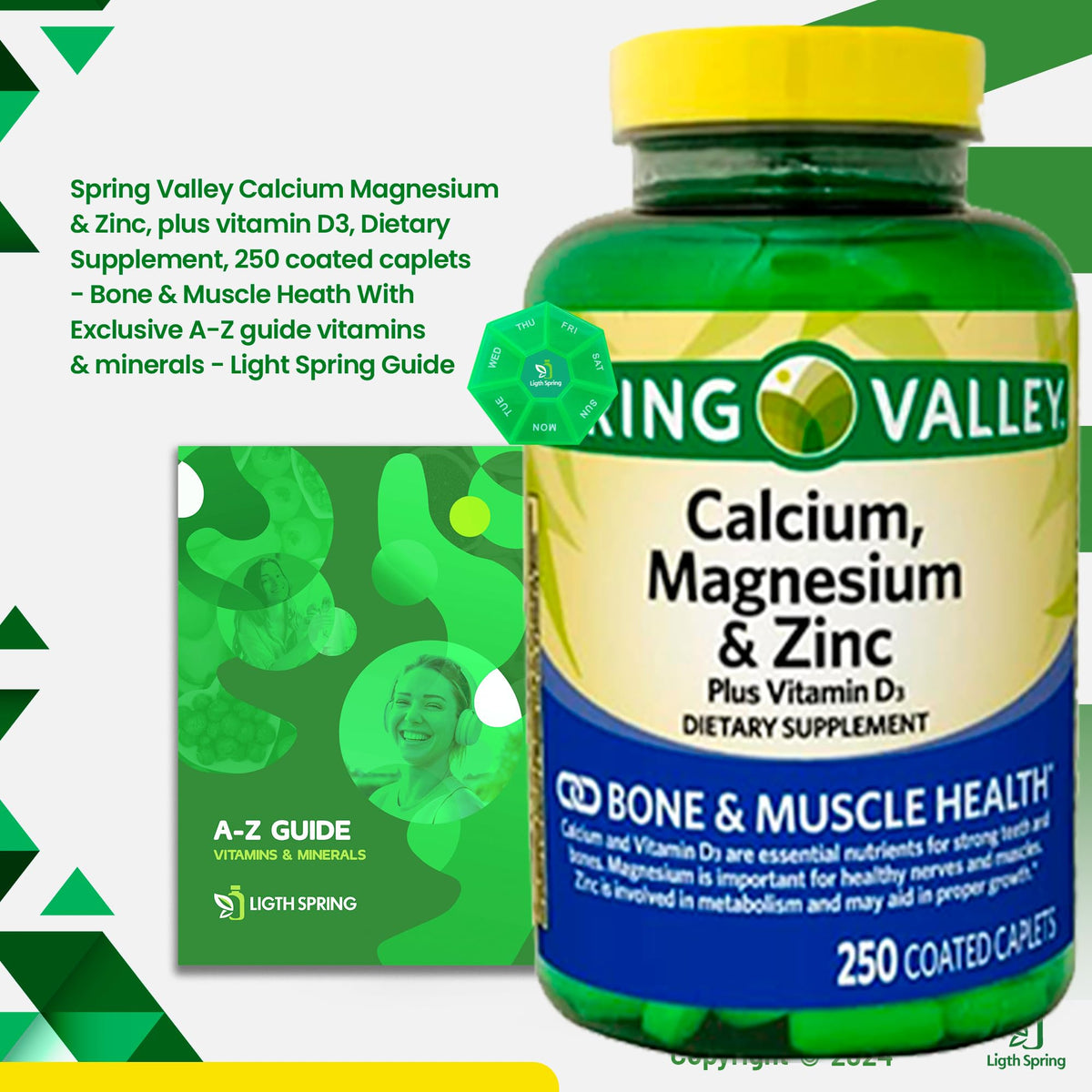 Calcium, Magnesium, Zinc & Vitamin D3 Dietary Supplement, 250 Caplets (2 Pack) B2629