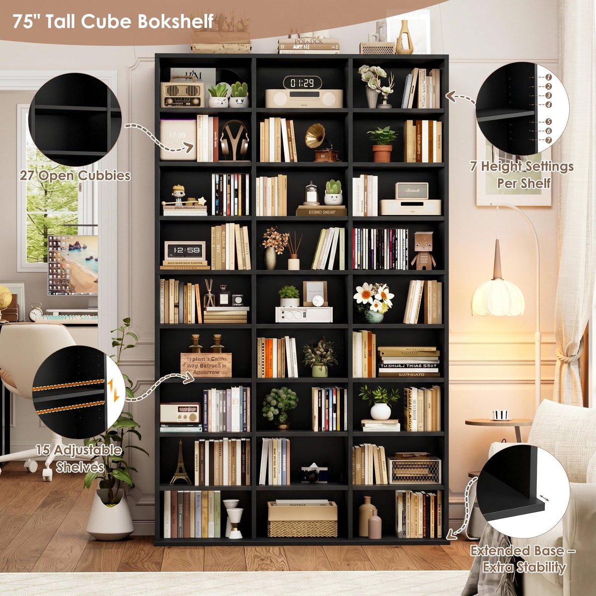 75'' H Black 27 Cube Bookshelf P71853