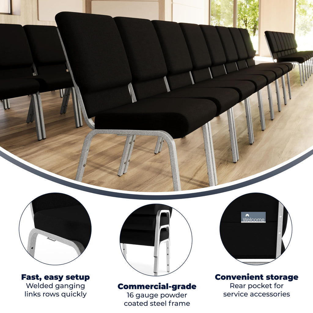 4 Pack Black Fabric Stacking Church Chair B33293