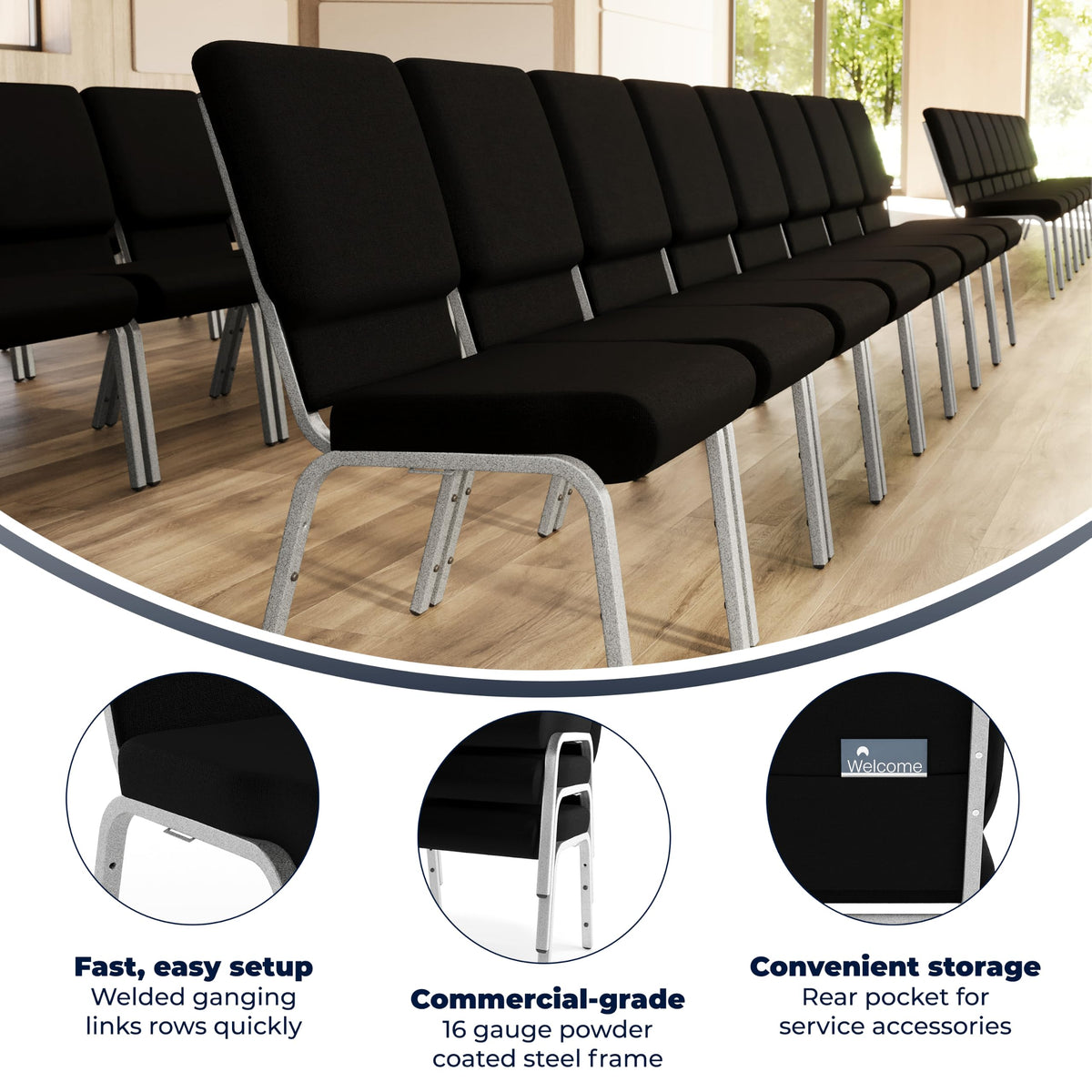 4 Pack Black Fabric Stacking Church Chair B33293