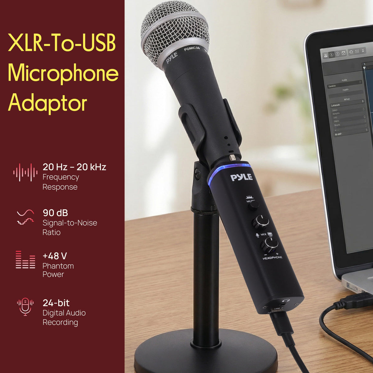XLR-to-USB Microphone Signal Adapter with Phantom Power L237