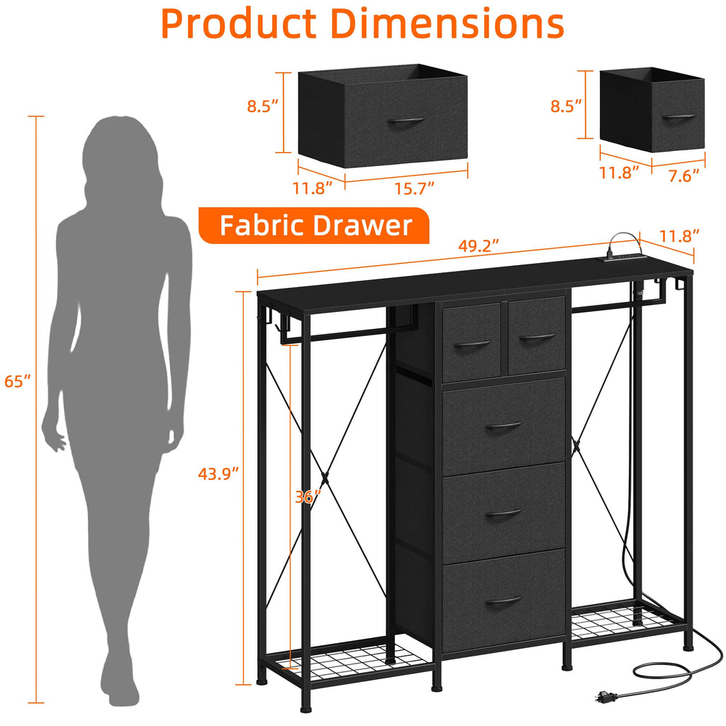 Black 5-Drawer Dresser with 2 Hanging Racks P167764