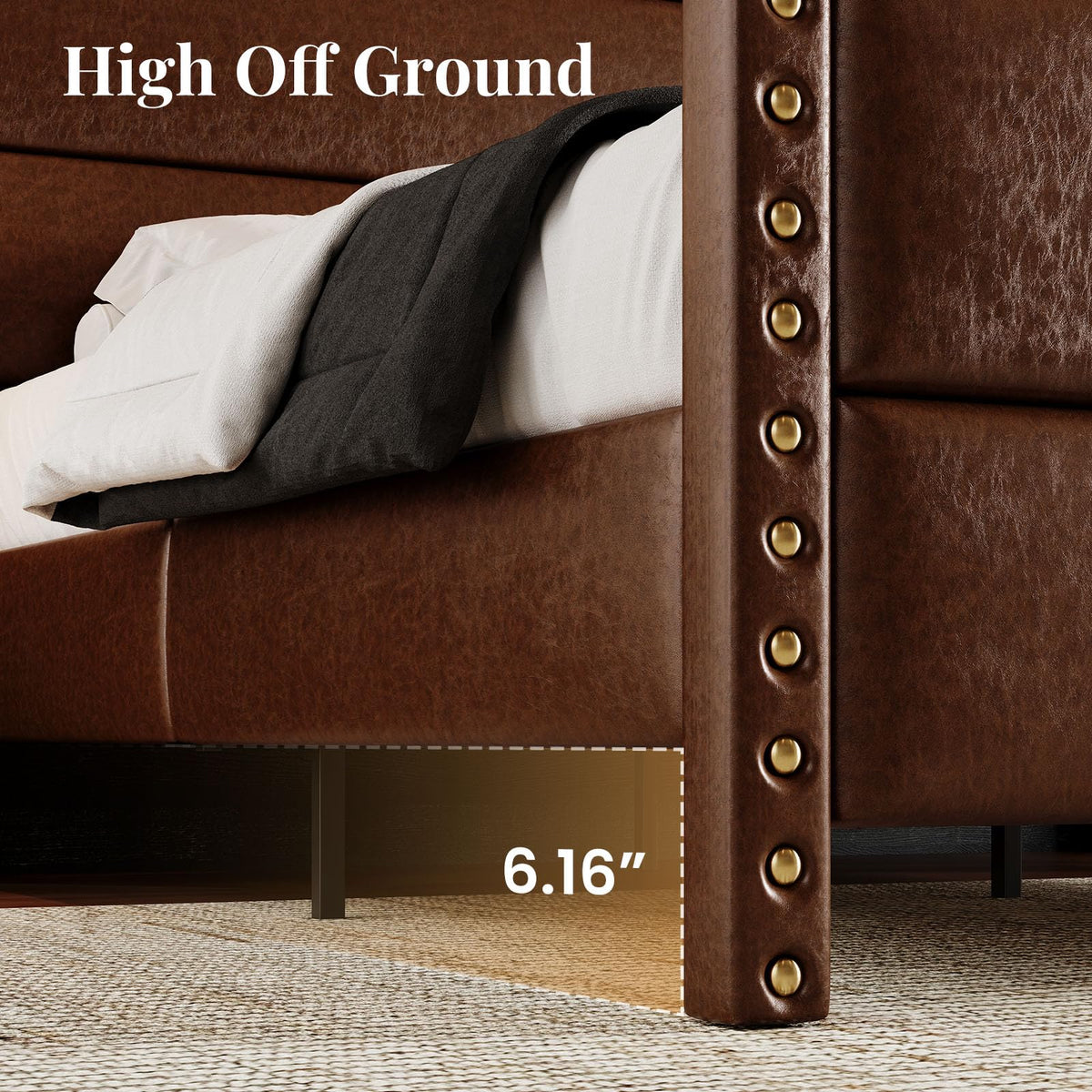 King Size Brown Faux Leather Platform Bed Frame E803500