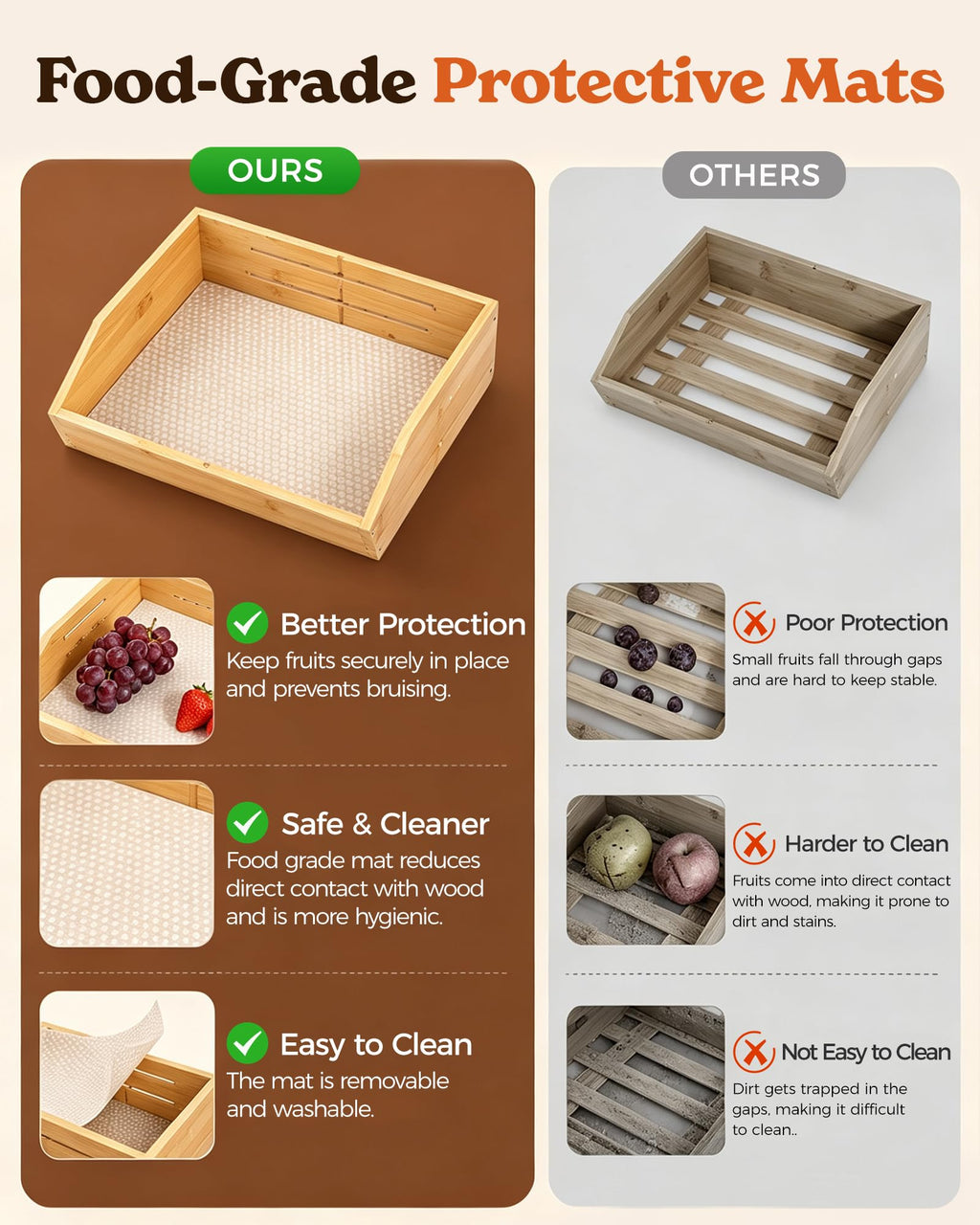 3-Tier Bamboo Fruit Basket with 2 Banana Holders X1176