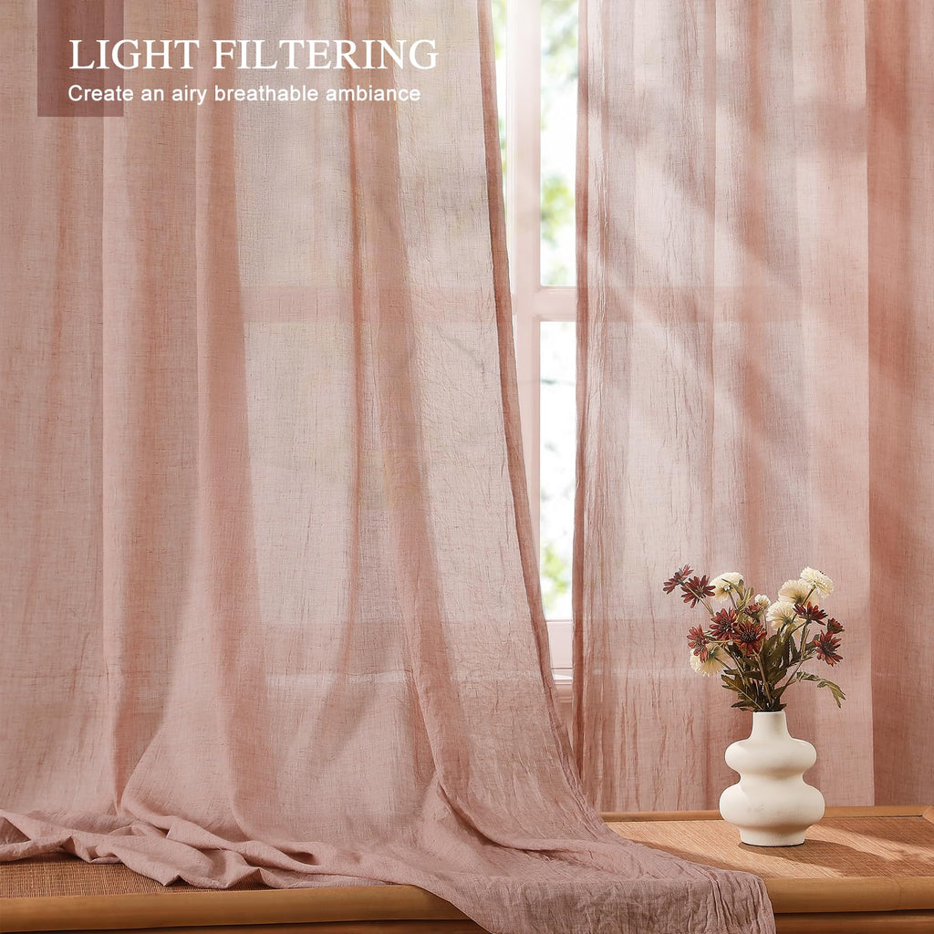 Blush Pink Sheer Cotton Linen Curtains 2 Panels P165