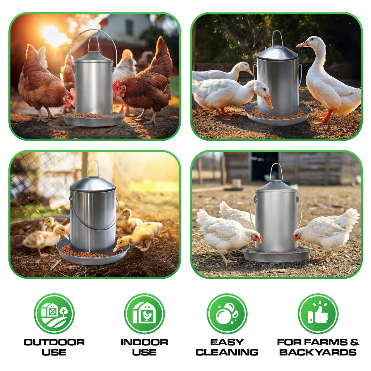 6.6 Lb Stainless Steel Hanging Poultry Feeder with 10 Gallon Storage Bucket L242