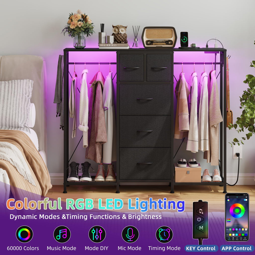 Black 5-Drawer Dresser with 2 Hanging Racks P167764