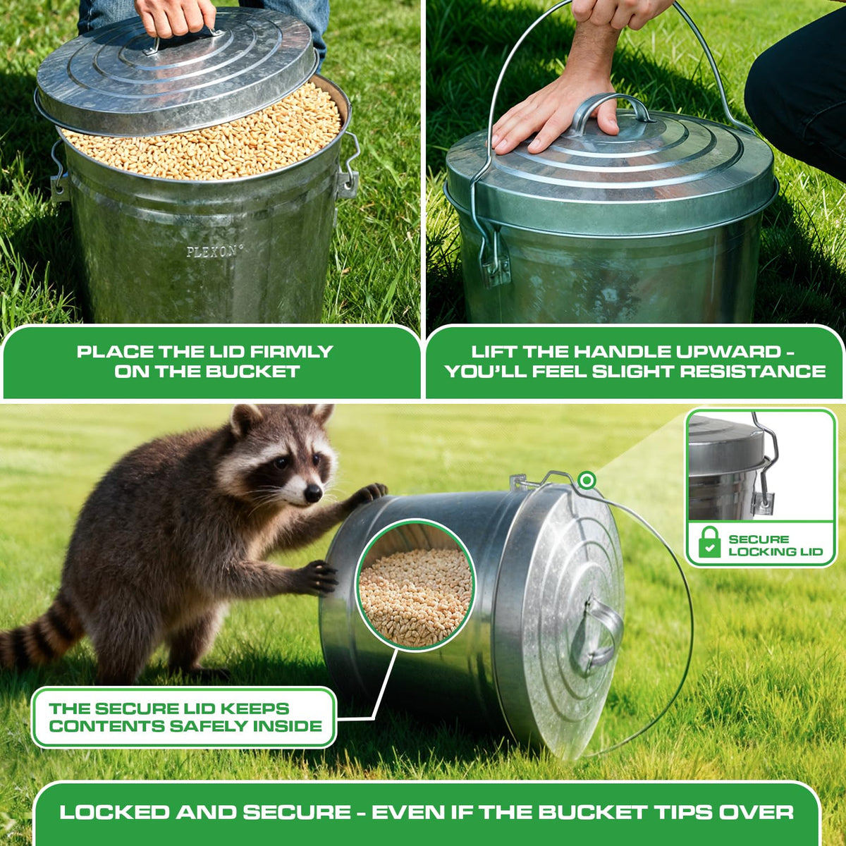6.6 Lb Stainless Steel Hanging Poultry Feeder with 10 Gallon Storage Bucket L242