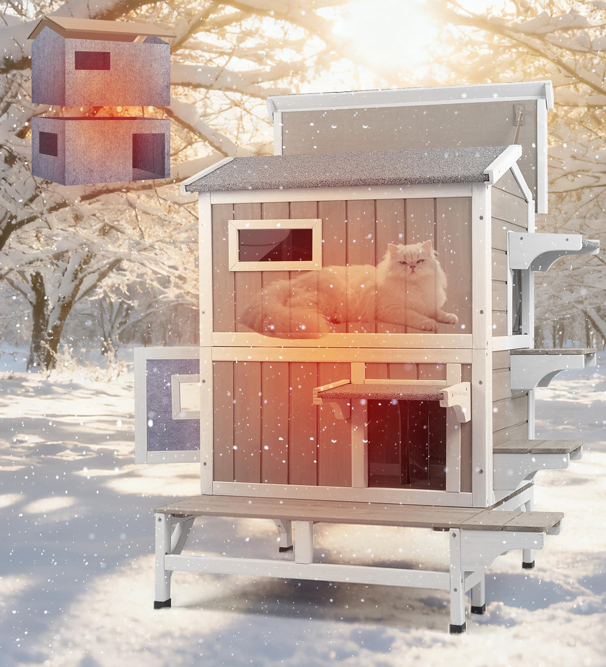 Weatherproof 2 Story Wooden Cat House H549340