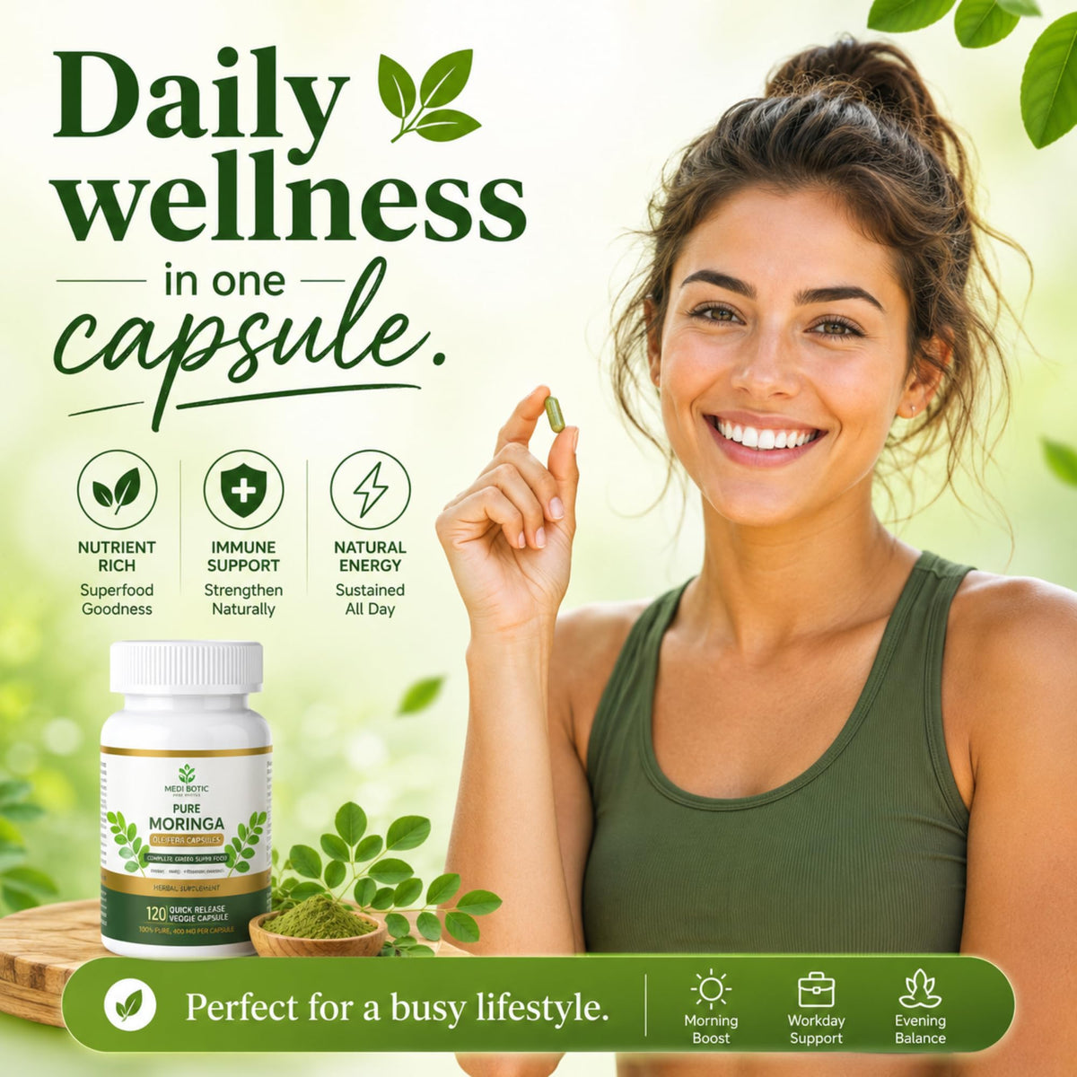 Organic Moringa Capsules 800mg 120 Count M420