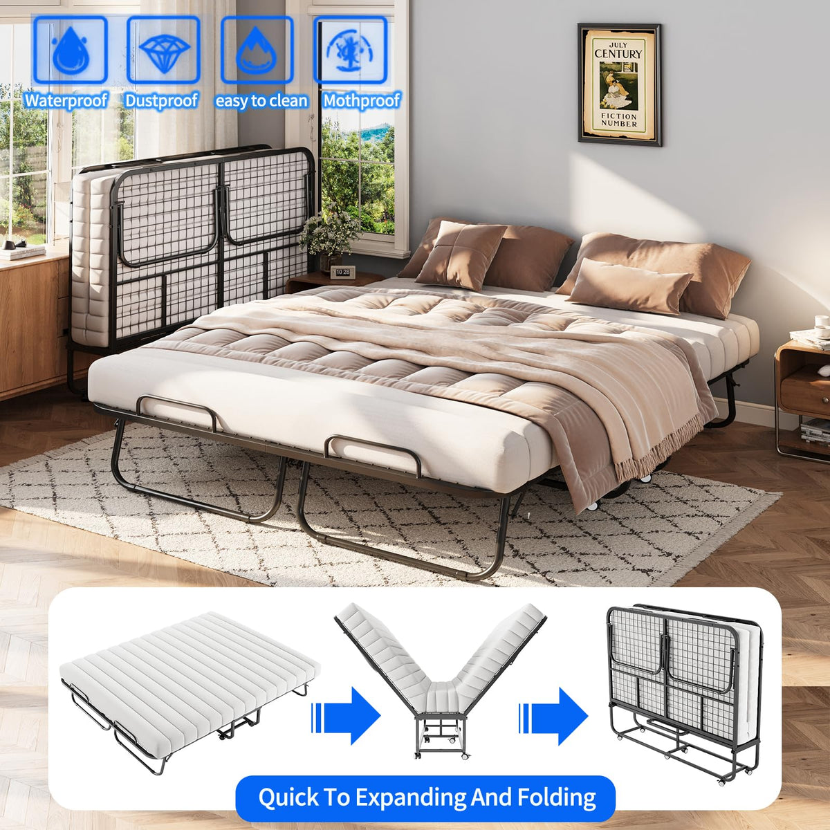Queen Size Folding Bed with Memory Mattress Y68673
