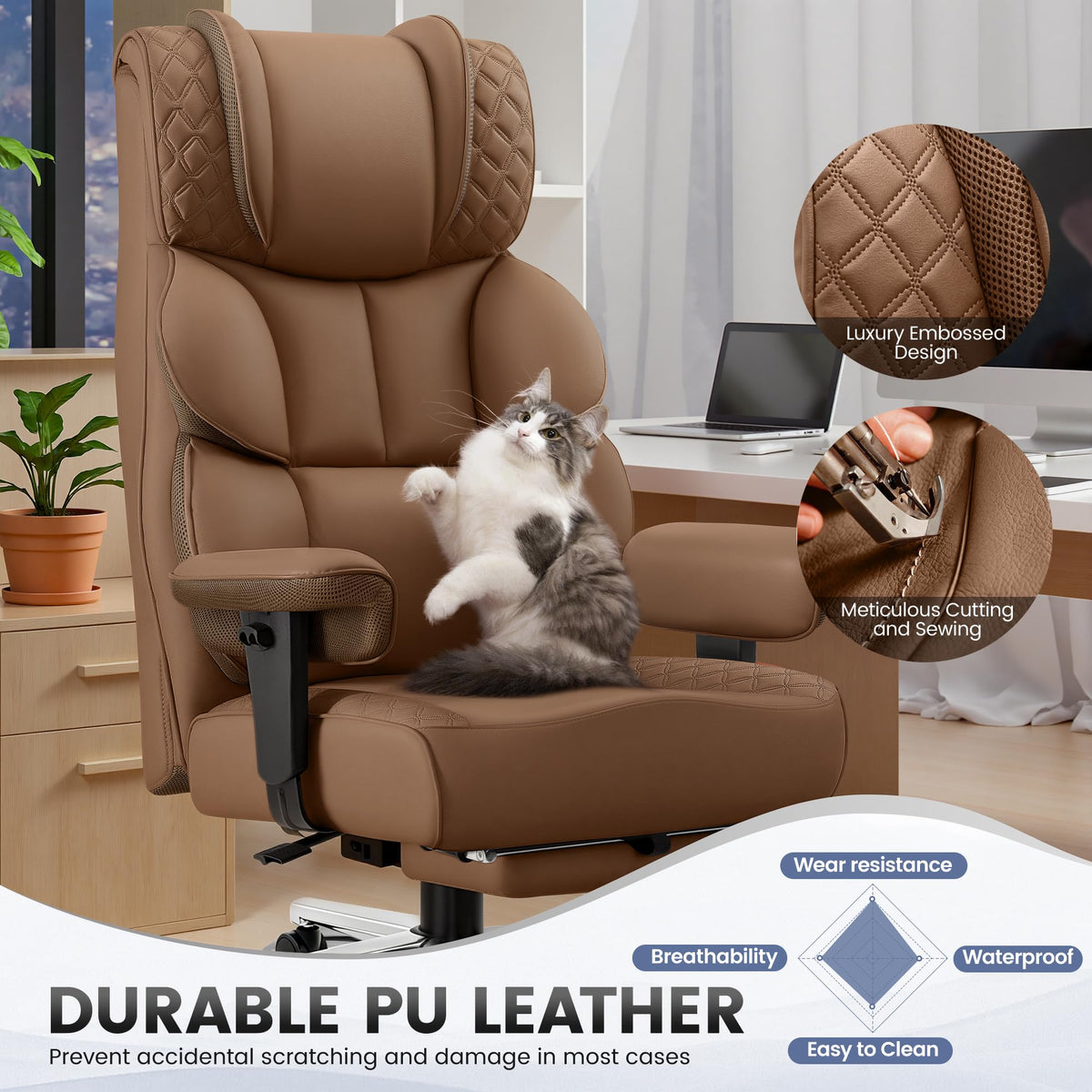 Big and Tall Leather Gaming Chair with Footrest J544