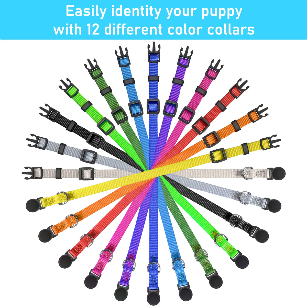 Super Soft Nylon Adjustable Breakaway Puppy ID Collars Set of 12 Q19018