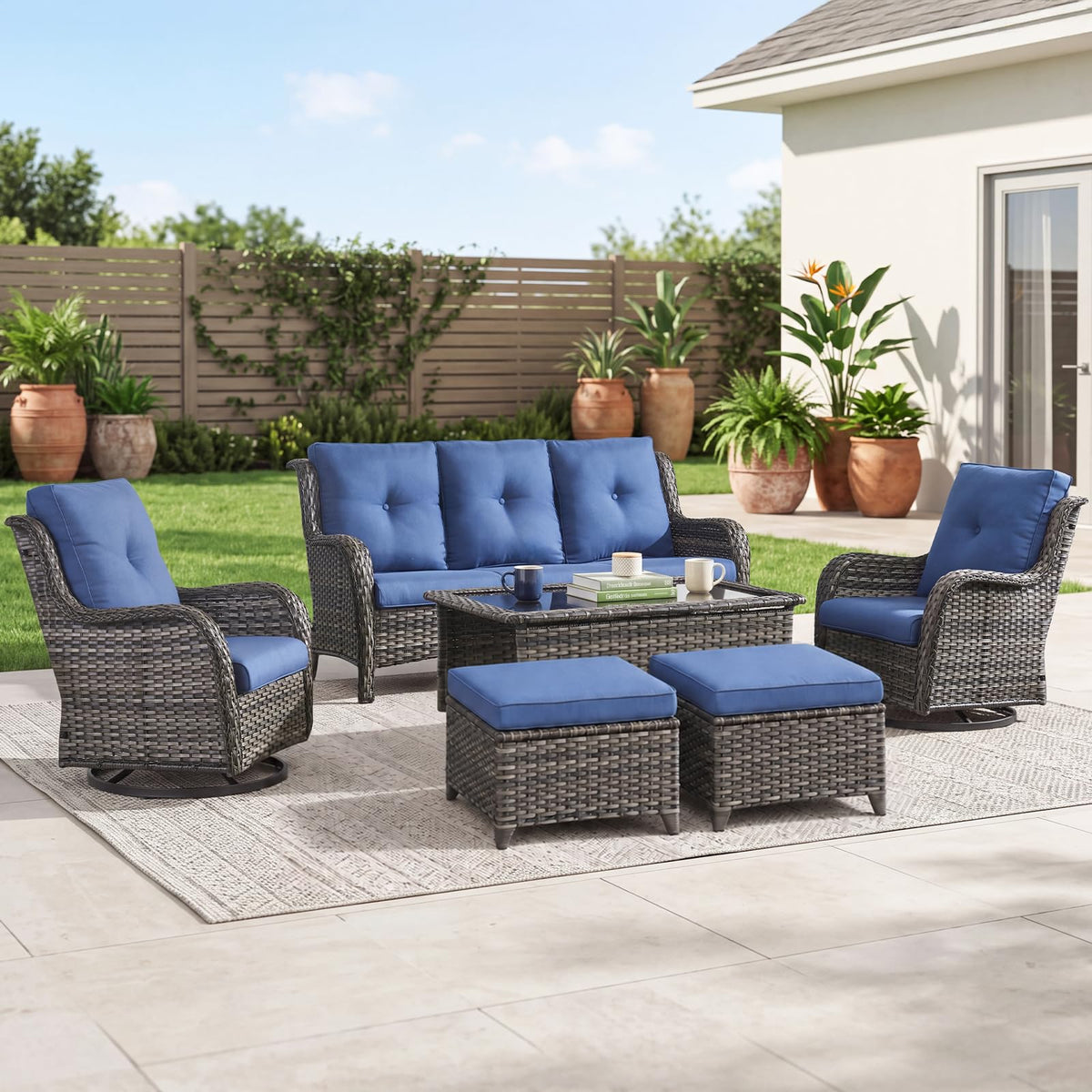 Grey Wicker 6 Piece Patio Furniture Set Q562