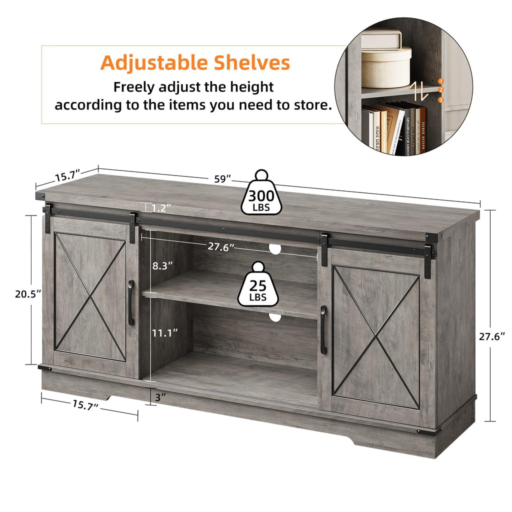 Farmhouse TV Stand with Sliding Barn Doors and Adjustable Shelf H1055