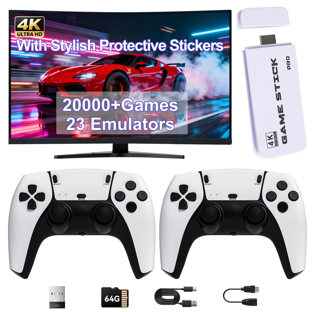 Retro Gaming Console with 20k+ Classic Games, 4K HDMI, Dual Wireless Controllers, 64GB K67346
