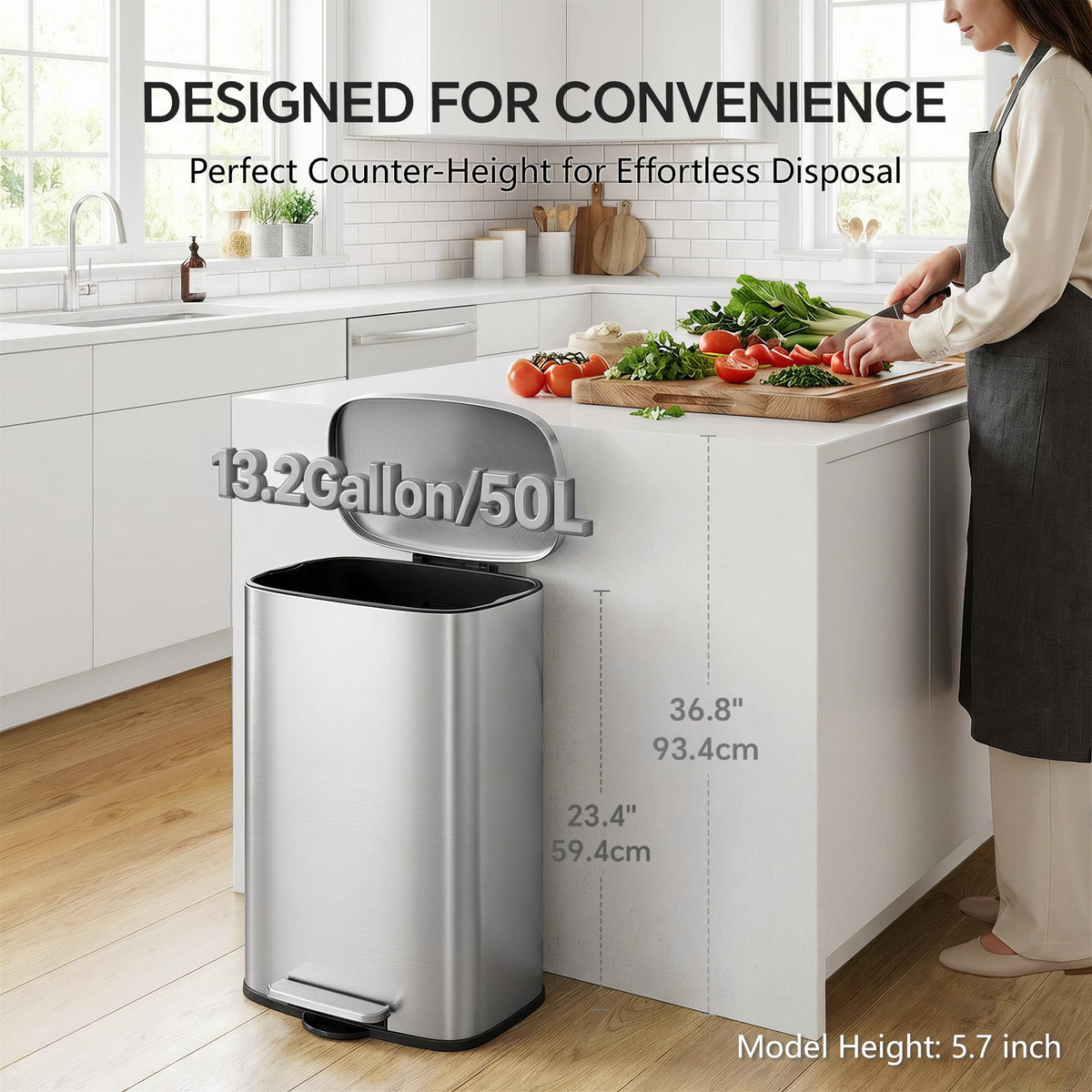 13 Gallon and 1.6 Gallon Stainless Steel Trash Can Set with Lid and Step-on Pedal J3145
