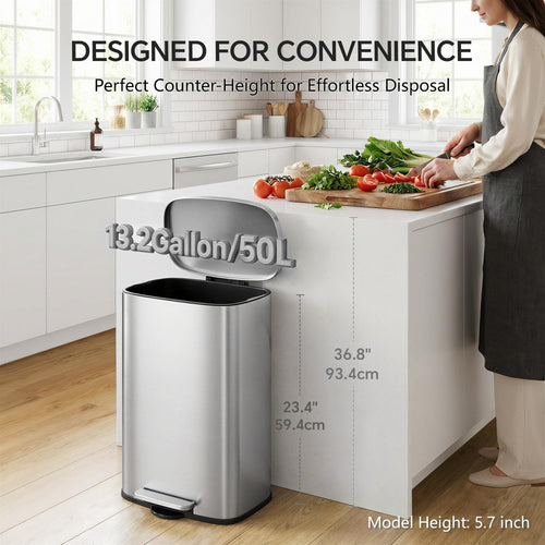 13 Gallon and 1.6 Gallon Stainless Steel Trash Can Set with Lid and Step-on Pedal J3145