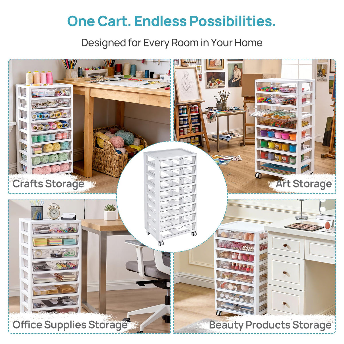 8 Tier Rolling Cart with Drawers Q68521
