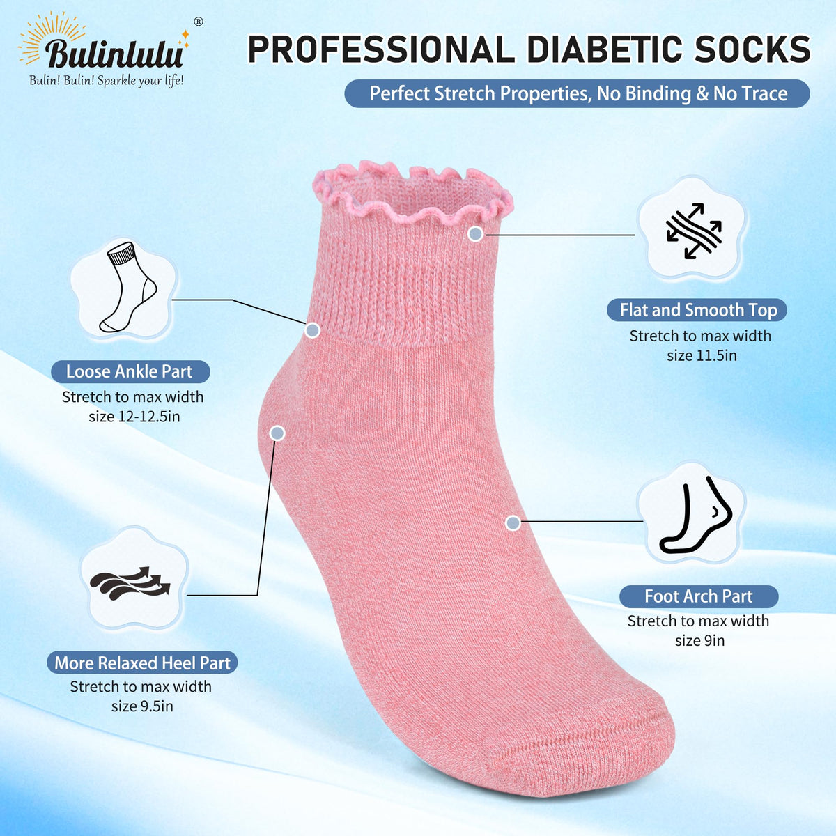 Women's 6 Pairs Non-Binding Diabetic Socks Size 9-11 K9934
