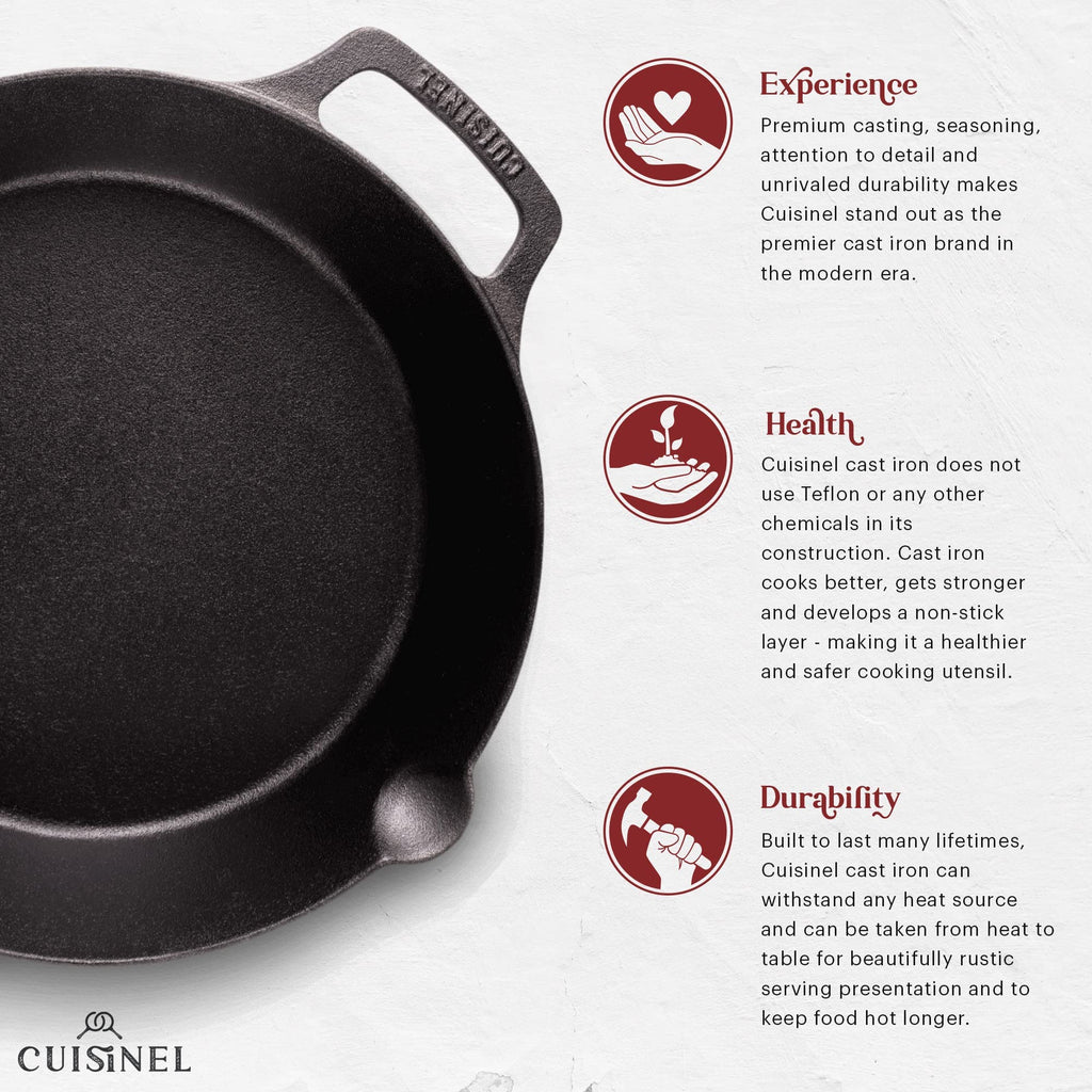 Cast Iron Skillet Set 10" + 12" Dual Handle Frying Pans with Glass Lids Pre-seasoned Oven Safe Cookware Z5972