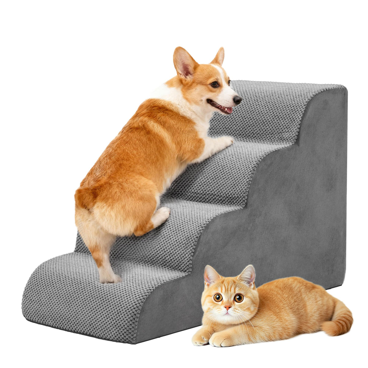 Grey 4-Step Curved Pet Dog Stairs G244545
