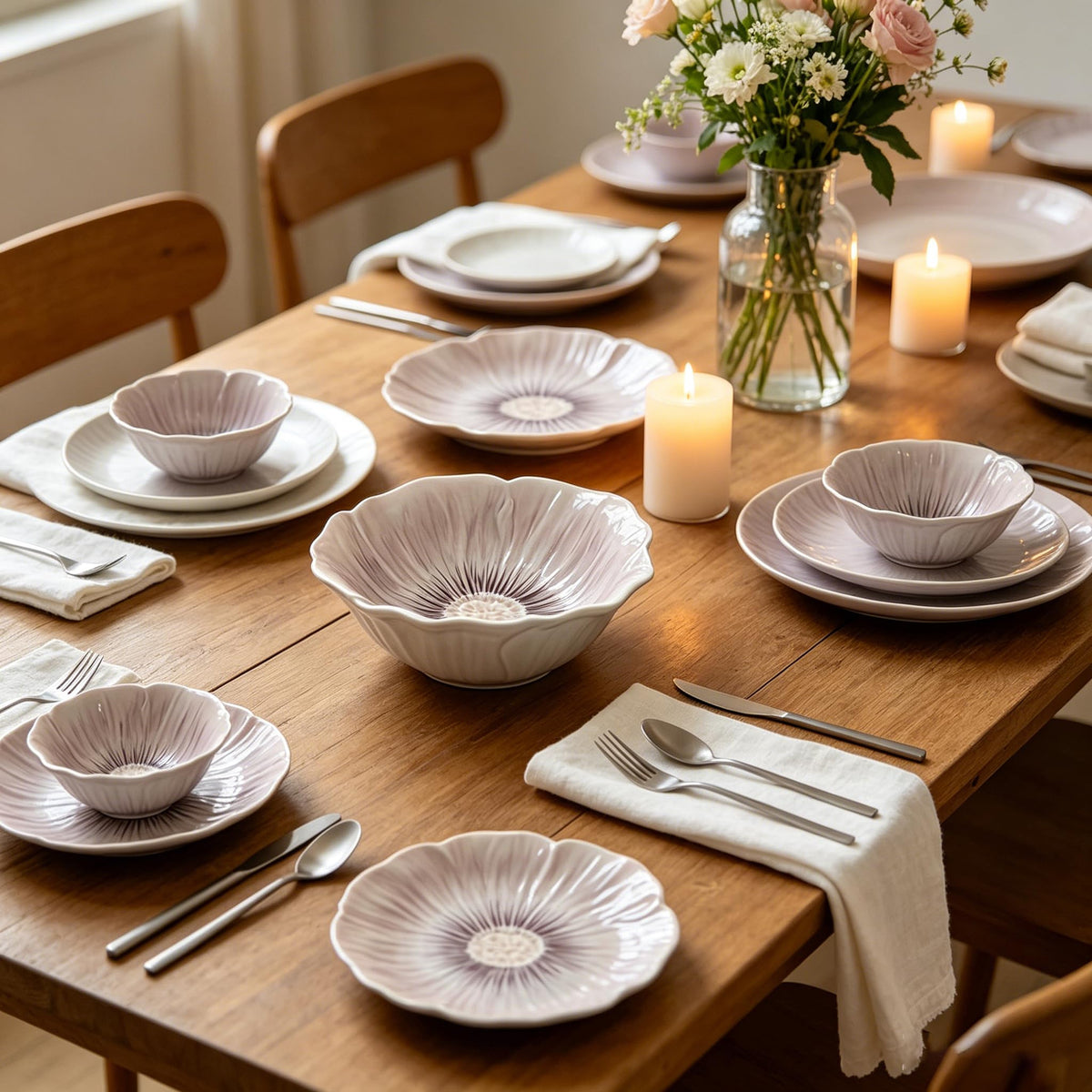 Ceramic Dinnerware Set of 12, Plates and Bowls Set for 4 Y126