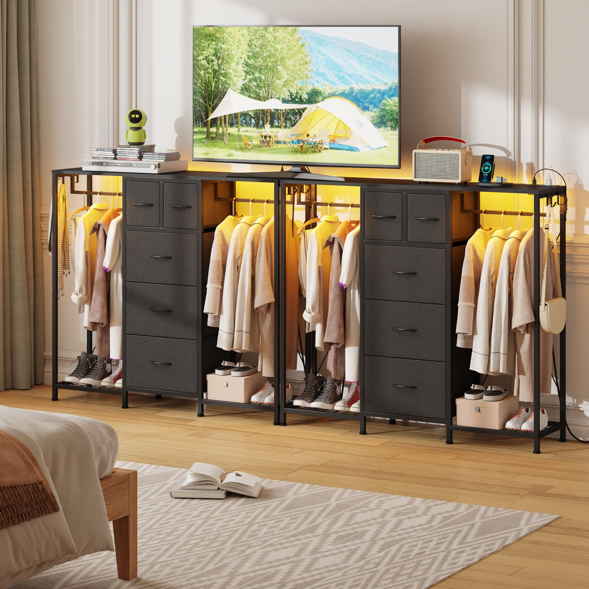 Black 5-Drawer Dresser with 2 Hanging Racks P167764