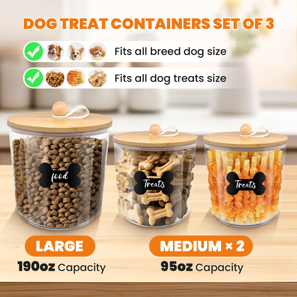 3 Pack Airtight Dog Food Storage Container with Bamboo Lids A88217